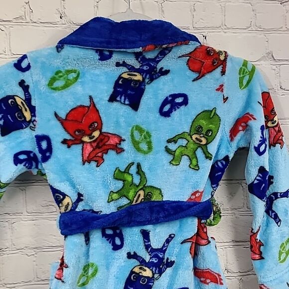 PJ Masks Little Boys' Blue Plush Robe Fleece Belted Bathrobe Sleepwear Size 6 - Picture 4 of 11